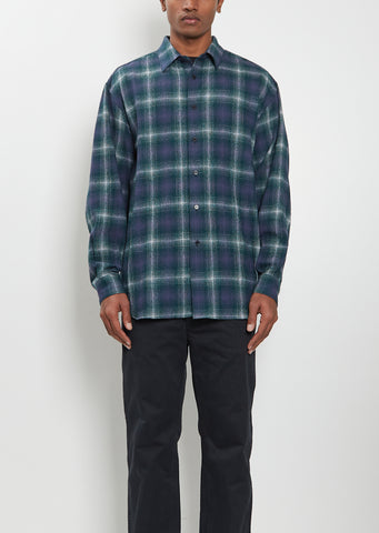 Airy Wool Check Shirt — Navy