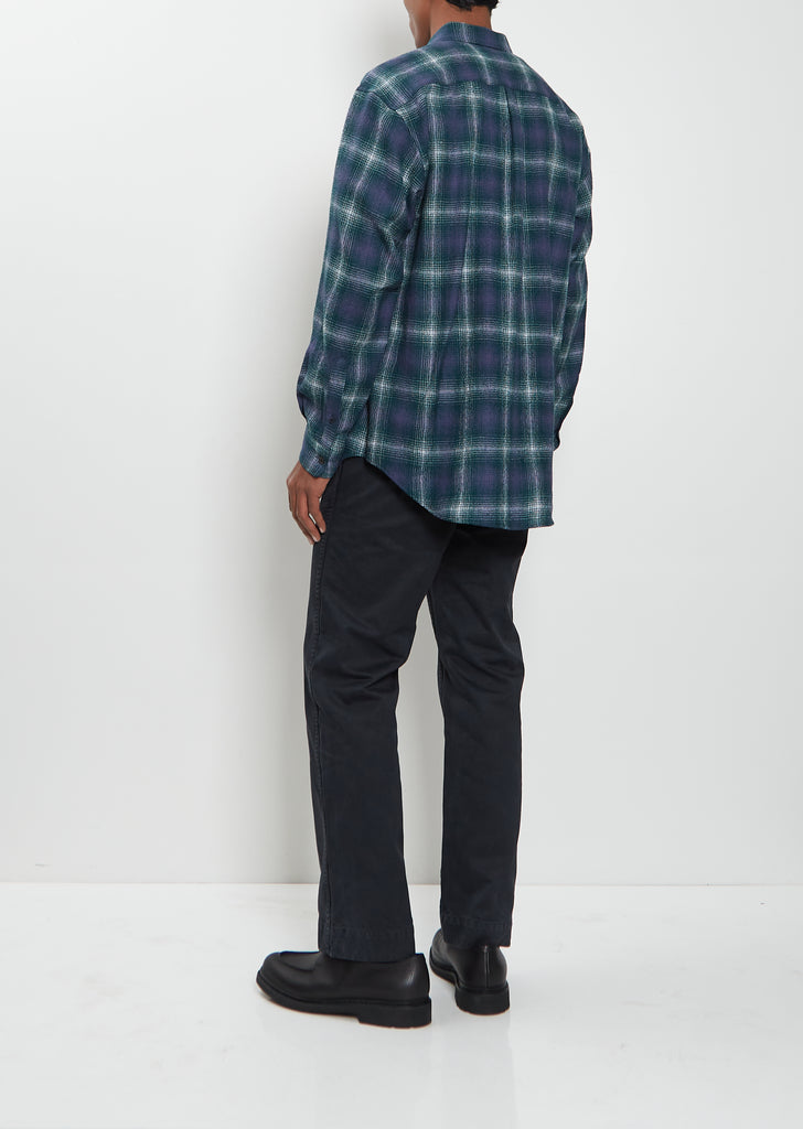 Airy Wool Check Shirt — Navy