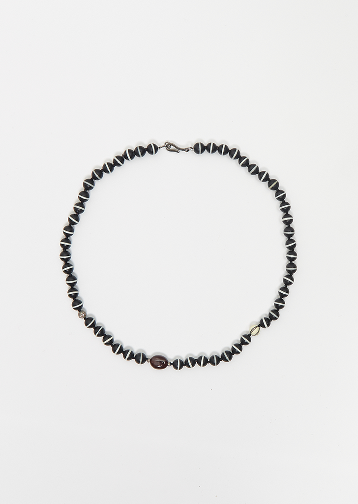 Black Onyx Stripe Beaded Necklace 107 50cm