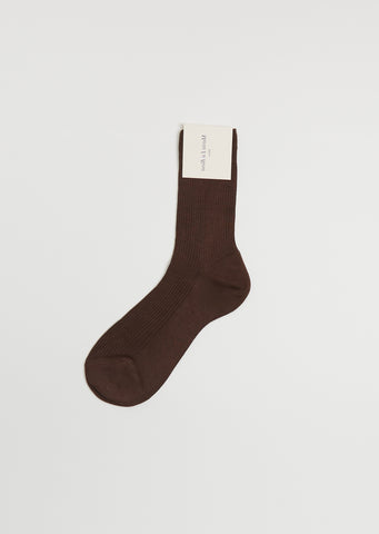 One Ribbed Silk Socks — Dark Brown