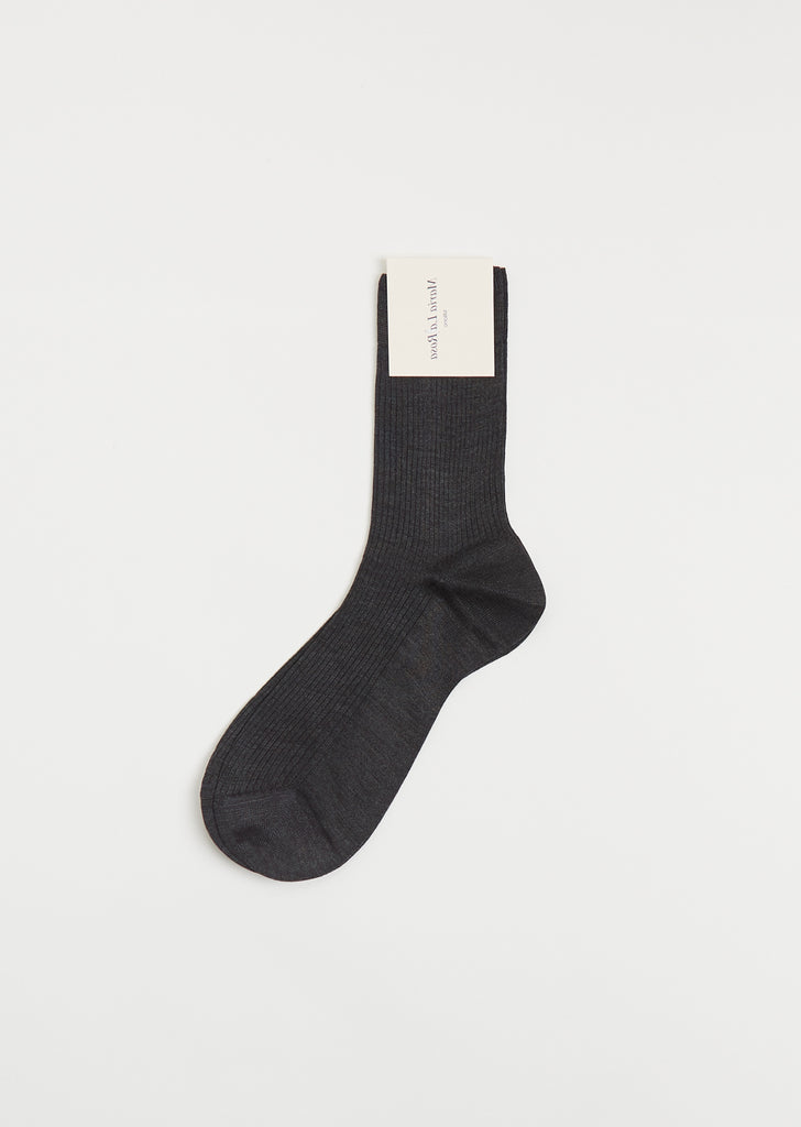 One Ribbed Silk Socks — Dark Grey Melange