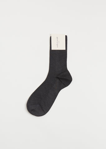 One Ribbed Silk Socks — Dark Grey Melange