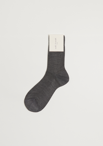 One Ribbed Silk Socks — Grey Mélange