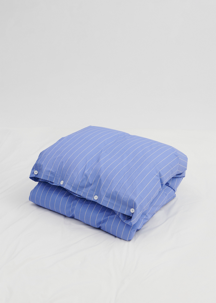 King Percale Double Duvet Cover — Clear Blue Stripes