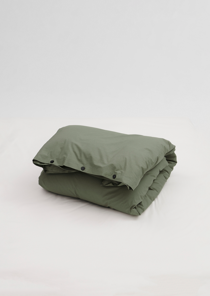 Queen Percale Double Duvet Cover — Olive Green