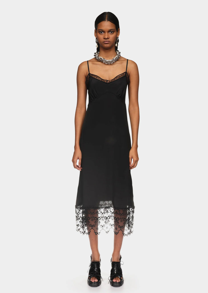 Slip Dress W/ Deep Lace Trim — Black