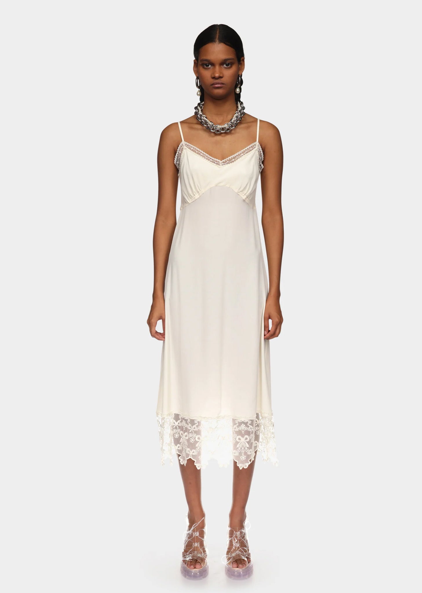 Slip Dress W/ Deep Lace Trim Cream La Garonne Slip Dress W/ Deep Lace Trim Cream La Garonne