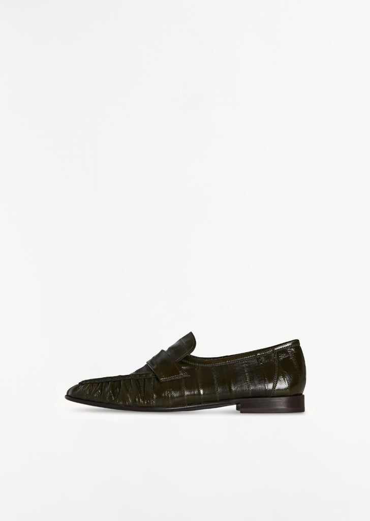 Soft Eel Leather Loafer — Olive