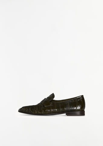 Soft Eel Leather Loafer — Olive