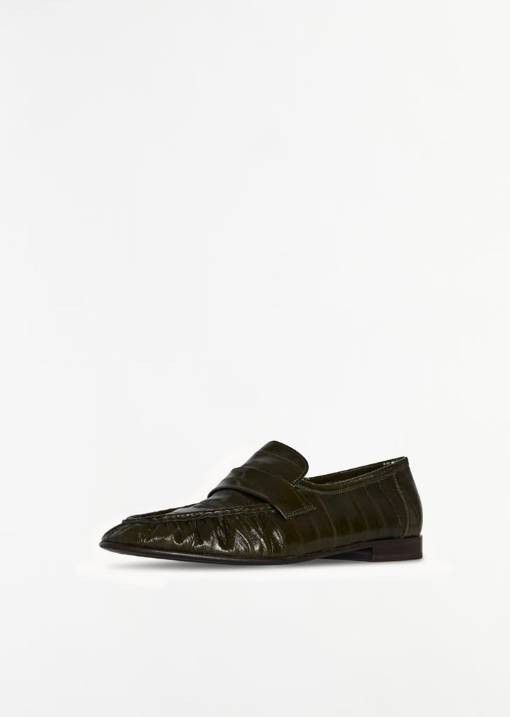 Soft Eel Leather Loafer — Olive