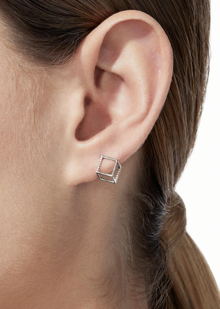 Platinum Diamond Square Earring 01 7