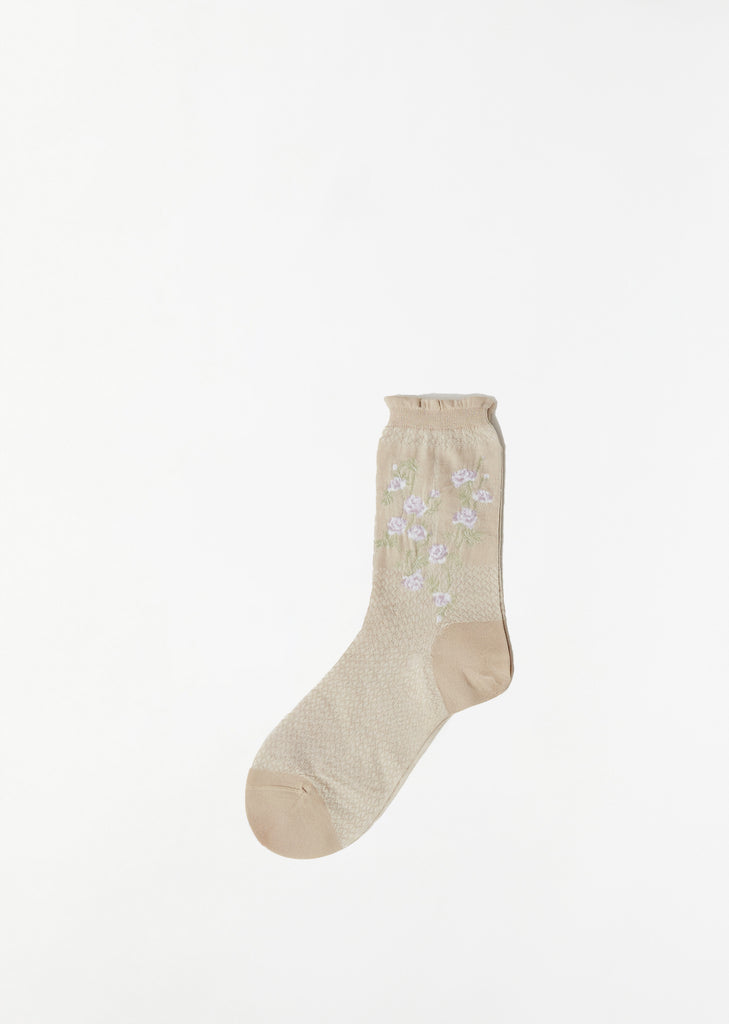 Flower On Basket Socks — Ivory