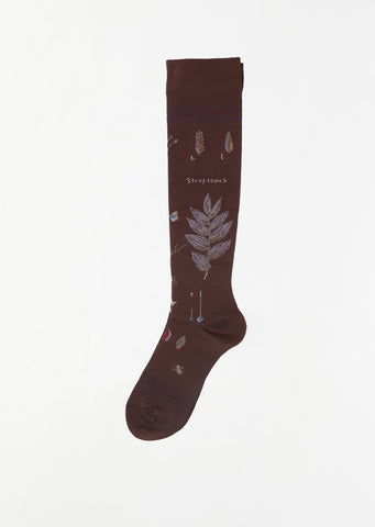Botanical XVII Compression High Socks — Dark Brown