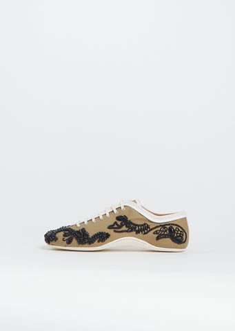 Embroidered Lace Up Trainer — Camel