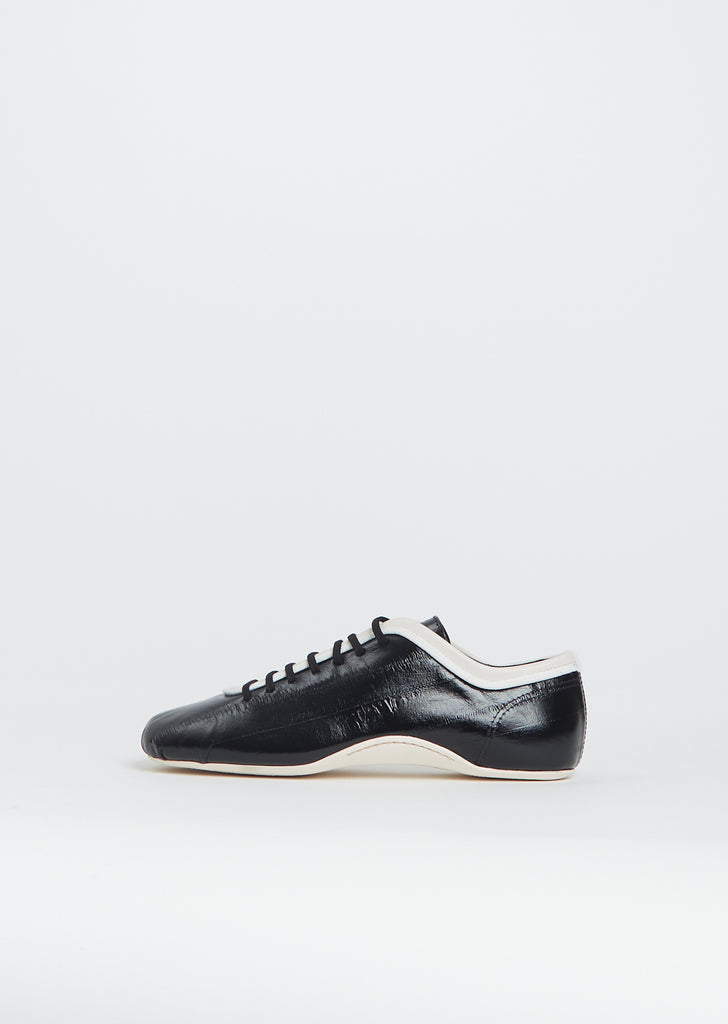 Leather Lace Up Trainer — Black