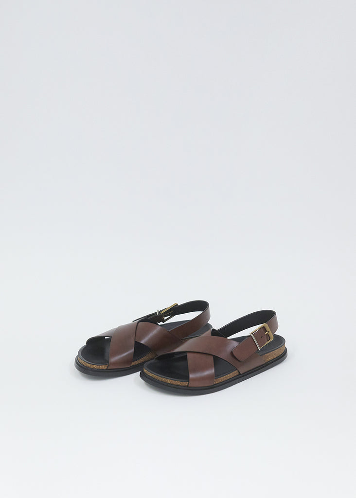 Buckle Leather Sandal — Burgundy