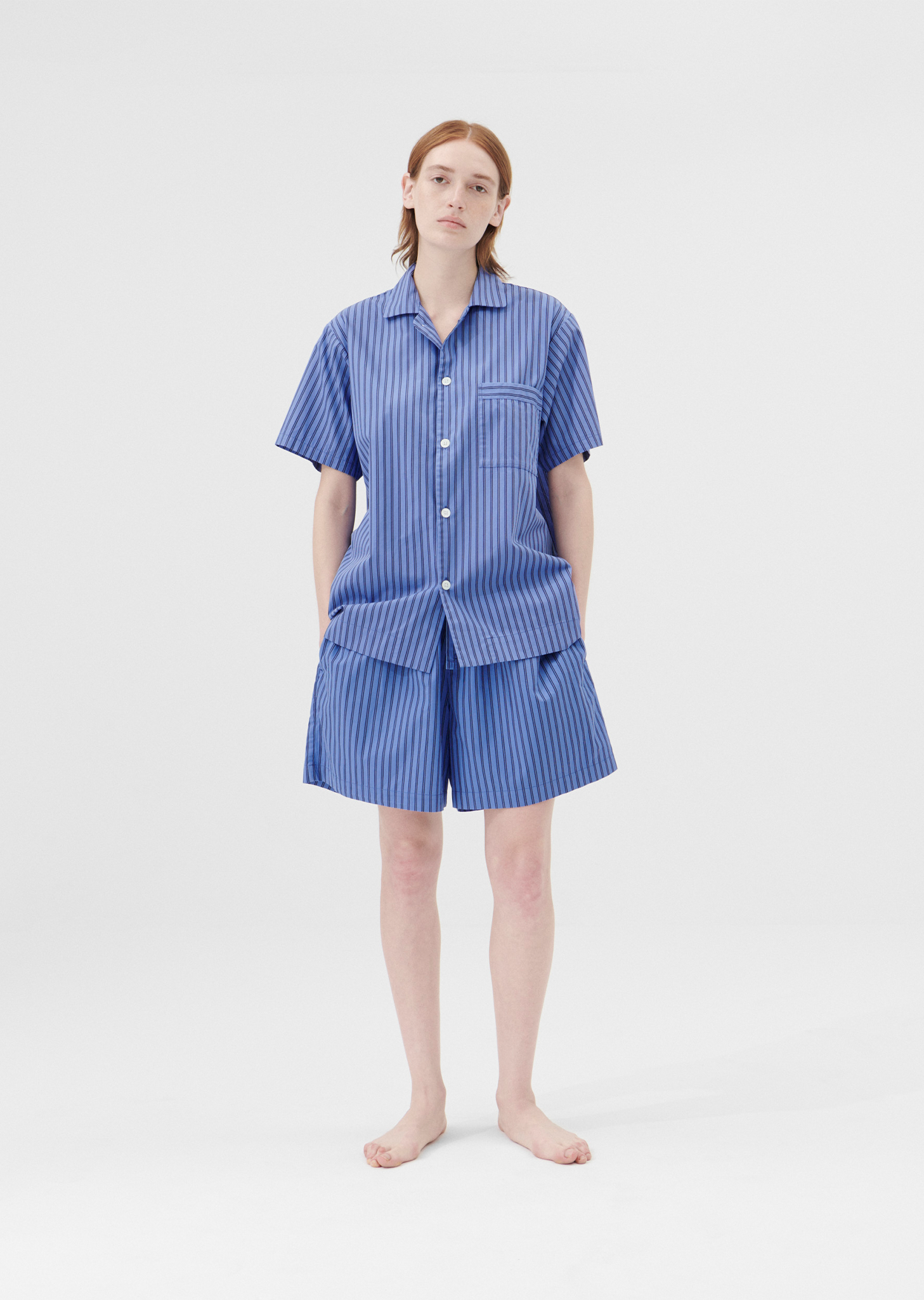 Cotton Poplin Pyjamas Short Sleeve Shirt — Boro Stripes – La Cotton Poplin Pyjamas Short Sleeve Shirt — Boro Stripes – La