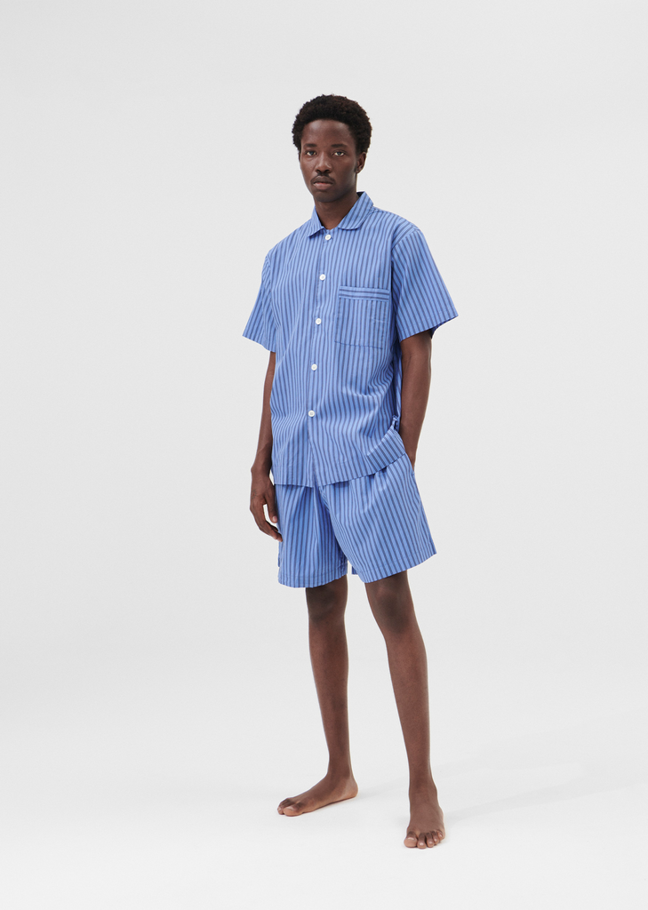 Cotton Poplin Pyjamas Short Sleeve Shirt — Boro Stripes
