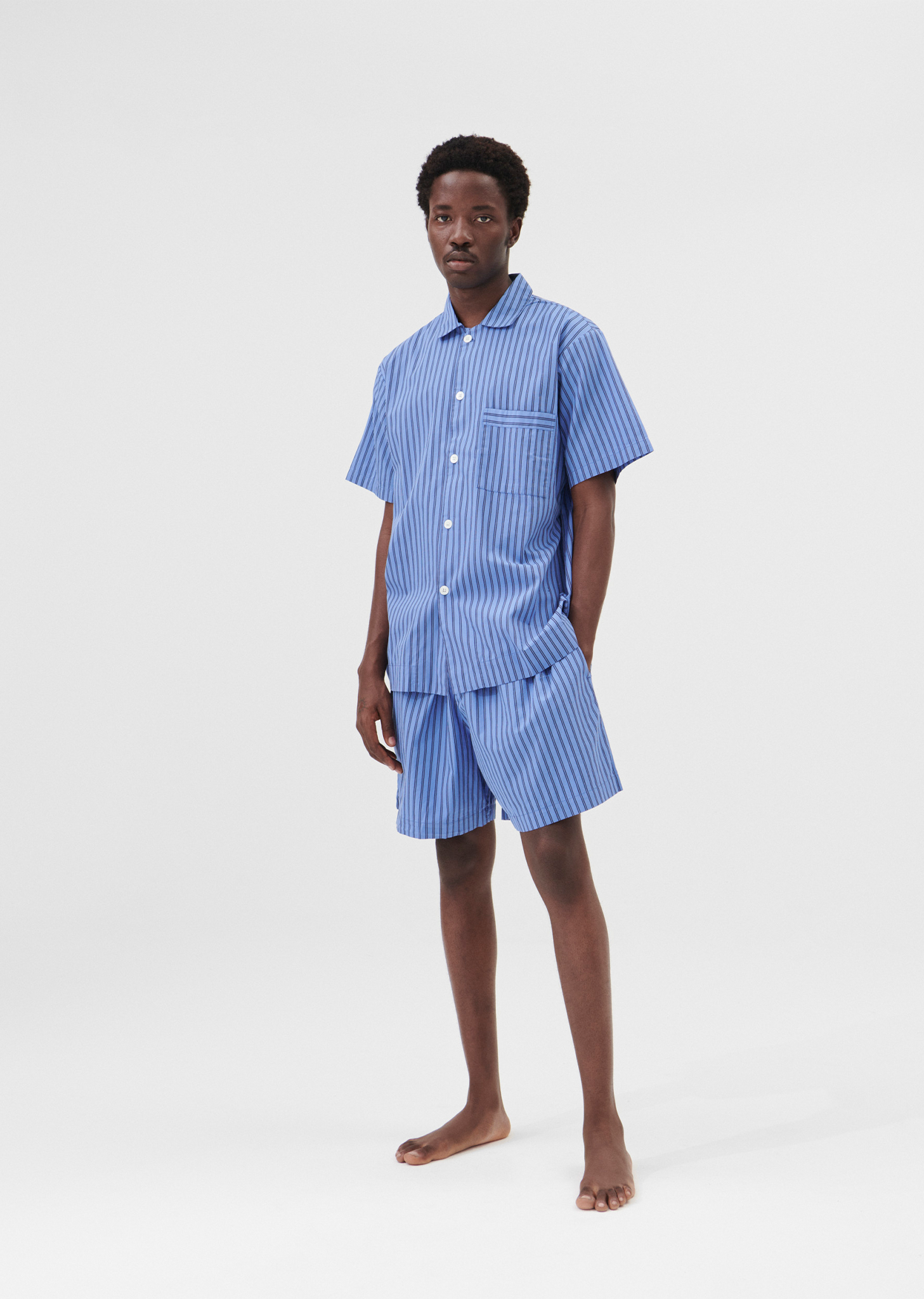 Cotton Poplin Pyjamas Short Sleeve Shirt — Boro Stripes – La Cotton Poplin Pyjamas Short Sleeve Shirt — Boro Stripes – La
