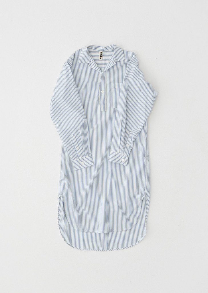 Cotton Poplin Night Shirt — Placid Blue Stripes