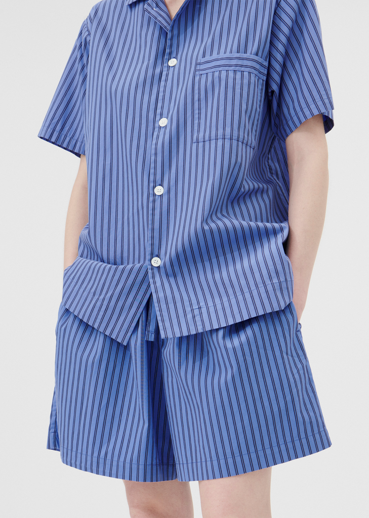 Cotton Poplin Pyjamas Short Sleeve Shirt — Boro Stripes