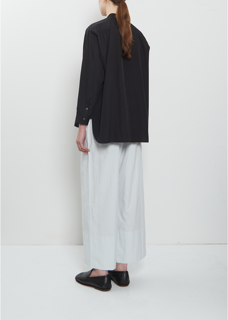 Band Collar Simple Cotton Shirt — Black