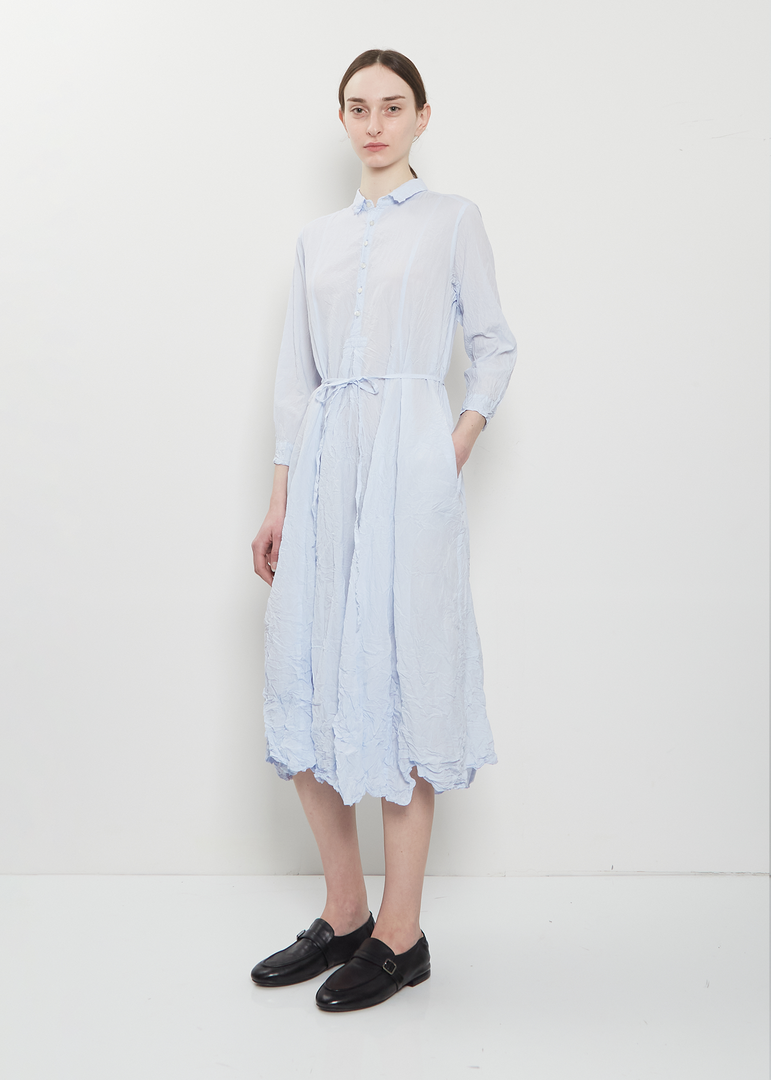cotton crinkle dresses Crinkle cotton linen lace-detail dress