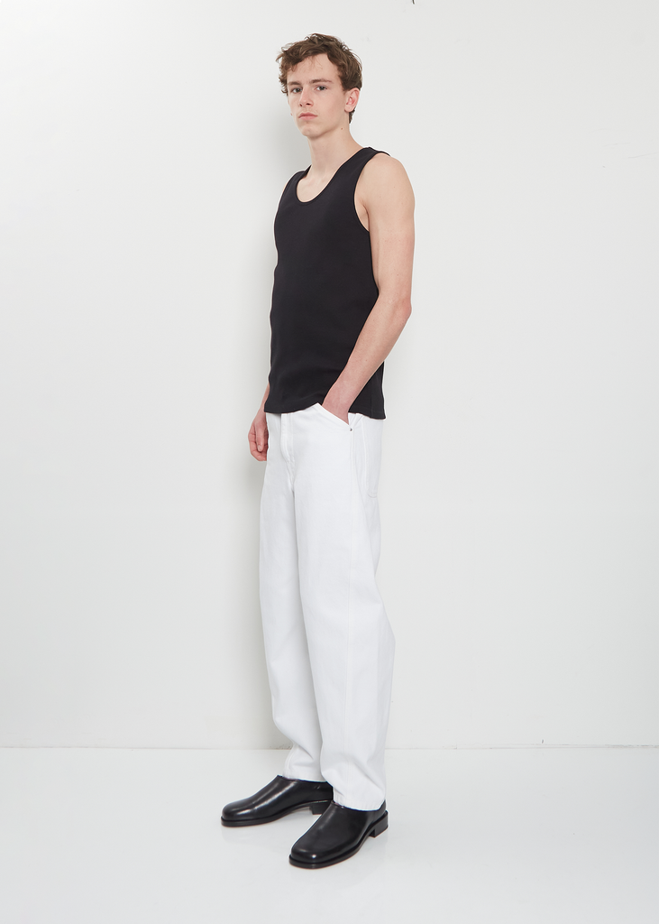 Rib Cotton Linen Tank Top — Black