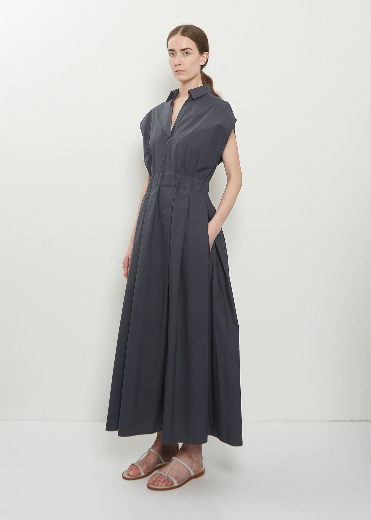 v neck cotton dress Cotton Popeline V-Neck Dress