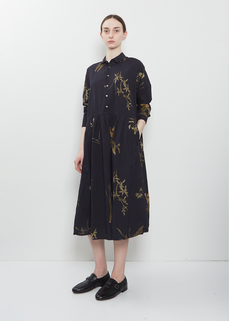 Japonism Flower Print Dress — Navy