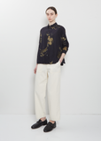Japonism Flower Cotton Shirt — Navy