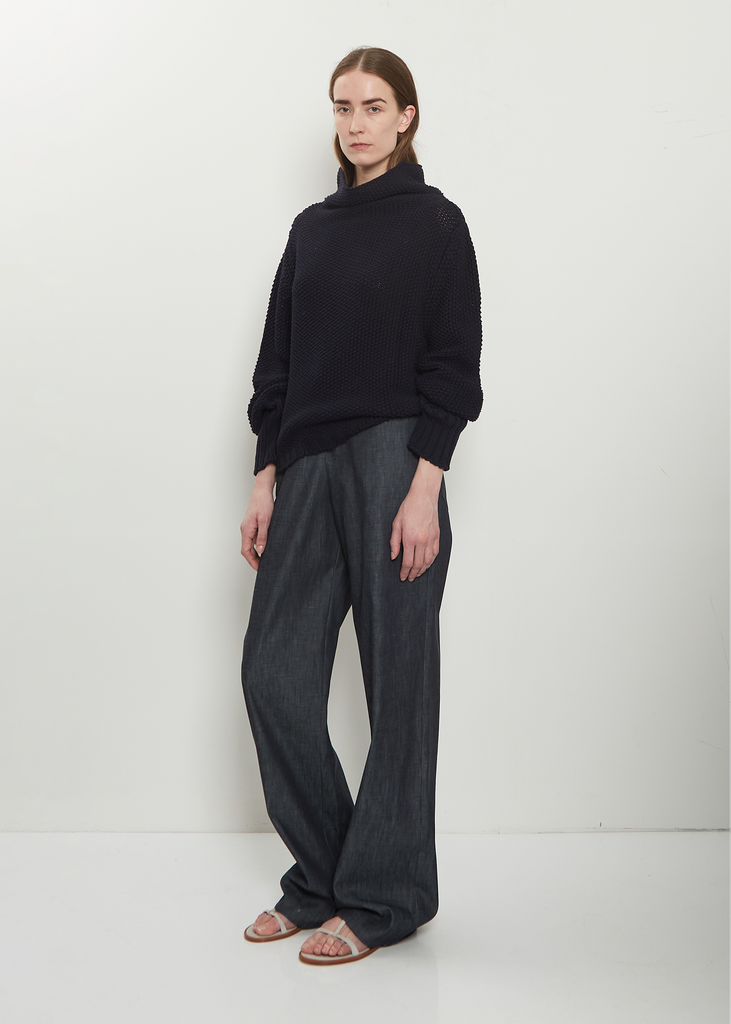 Cotton Knit Kimono Sleeve Sweater — Midnight