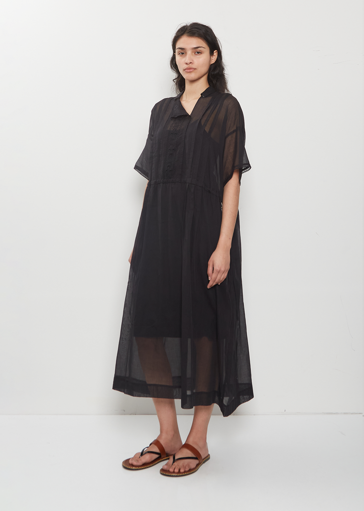 Embroidered Cotton Lawn Dress — Black