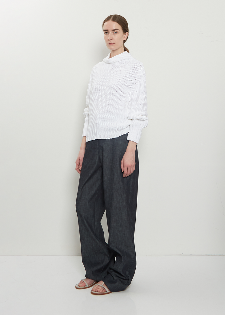 Cotton Knit Kimono Sleeve Sweater — White