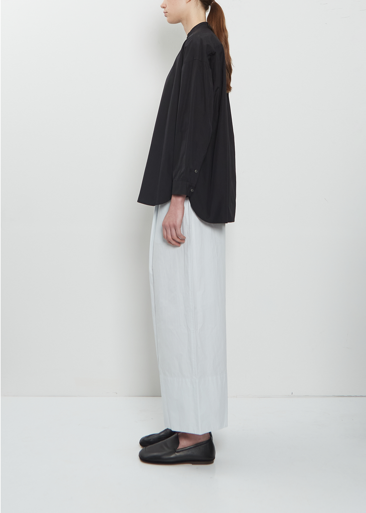 Band Collar Simple Cotton Shirt — Black