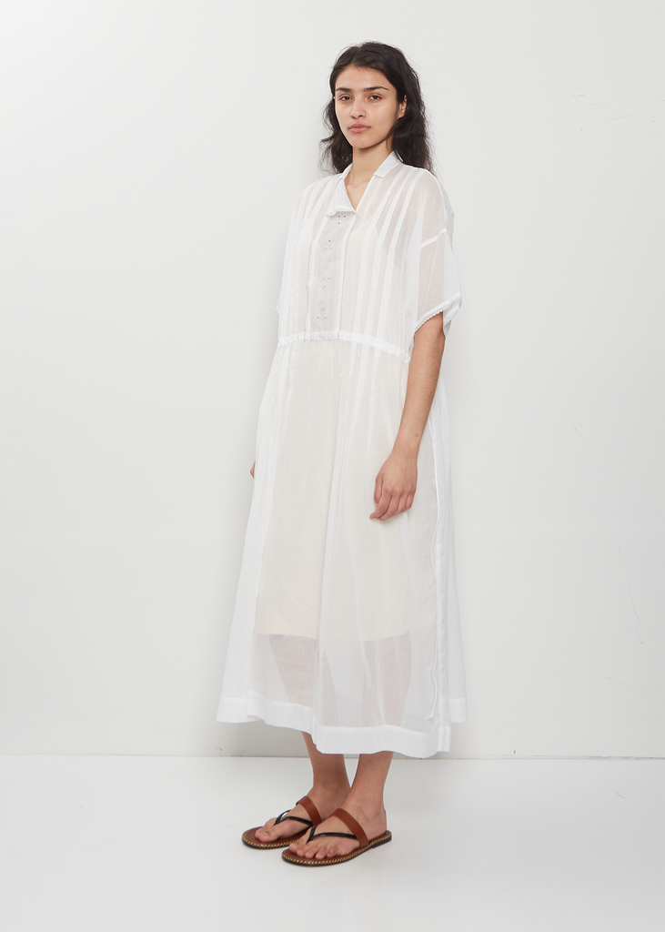 Embroidered Cotton Lawn Dress — White