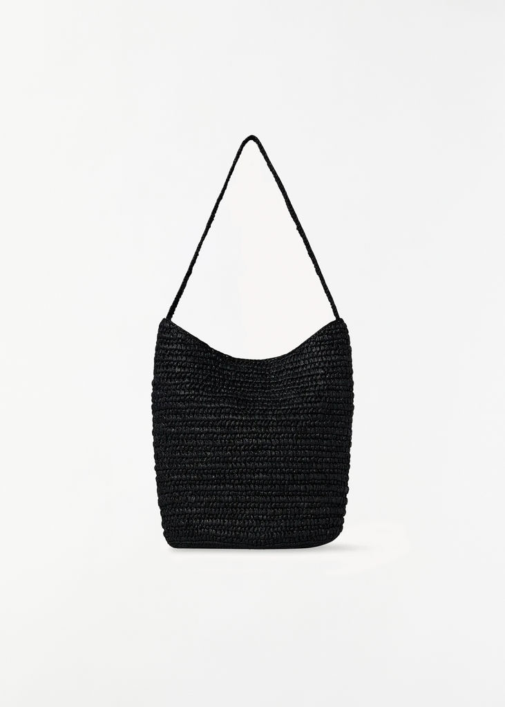 Alma Raffia Shoulder Bag — Black