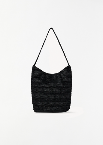 Alma Raffia Shoulder Bag — Black