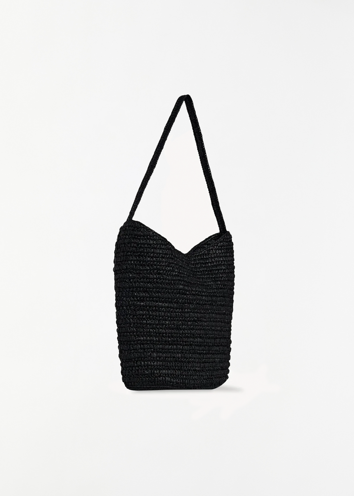 Alma Raffia Shoulder Bag — Black