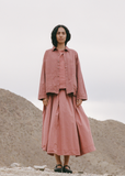 Tissue Cotton Pleated Long Skirt — Coral