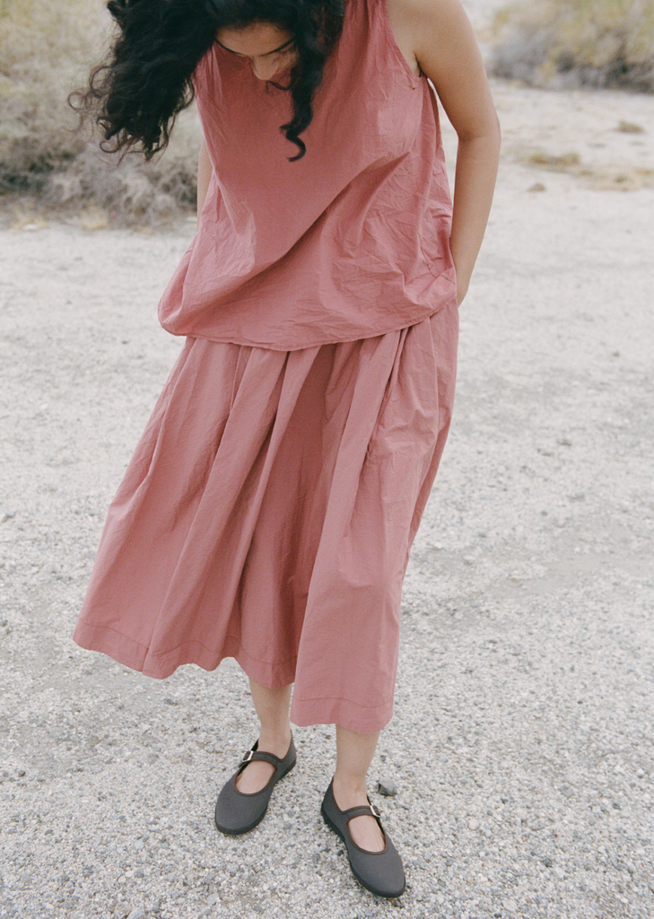 Tissue Cotton Pleated Long Skirt — Coral