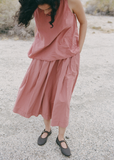 Tissue Cotton Pleated Long Skirt — Coral