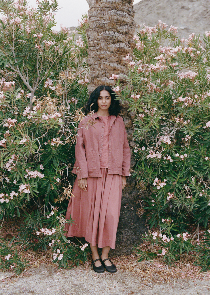 Tissue Cotton Pleated Long Skirt — Coral