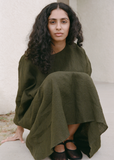 Linen Loose Dress — Military Green