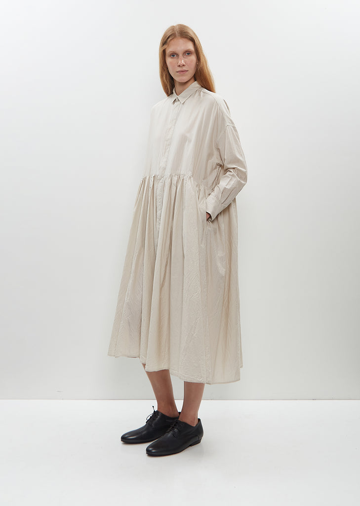 Random Pleated Baggy Shirt Dress — Off Gray