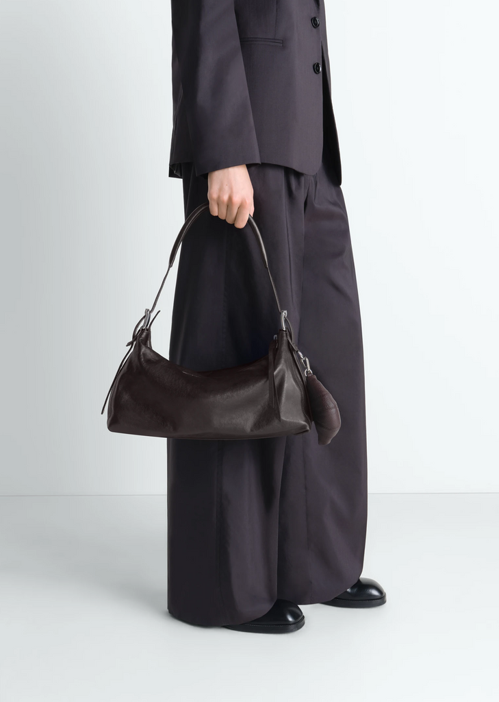 Belted Baguette Bag — Dark Brown