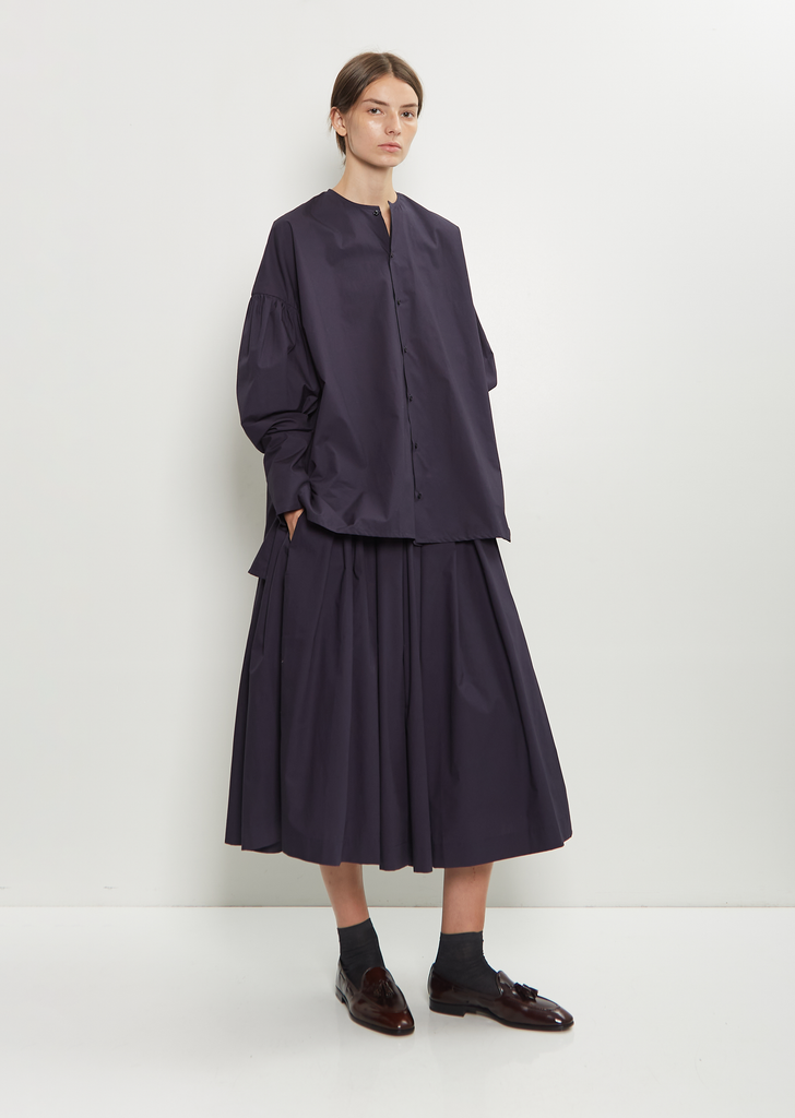 Basil Typewriter Cotton Shirt — Dark Navy