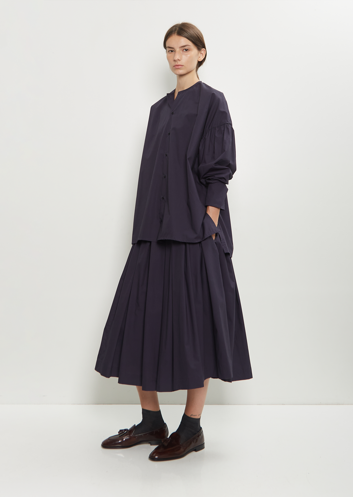 Basil Typewriter Cotton Shirt — Dark Navy
