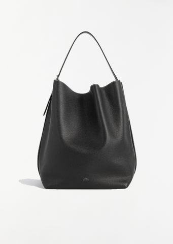 Leather Belted Tote — Black