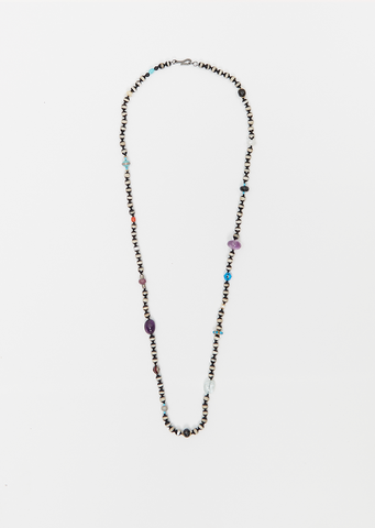 Black Agate Stripe Beaded Necklace, 80cm